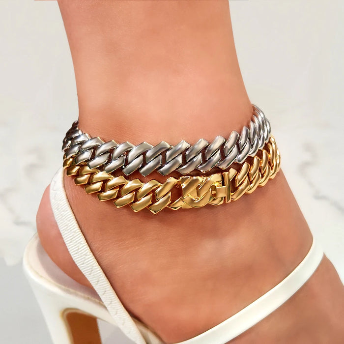 Chunky Metal Cuban Chain Anklet for Women Girls Gold Silver Color Summer Beach Anklet Bracelet Mother's Day Gifts Not Allergic