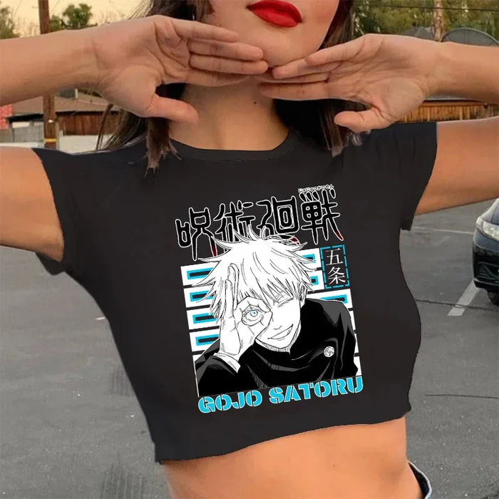 90S Hip Hop Crop Top  Tshirt Manga Japanese Anime Jujutsu Kaisen T Shirt Gojo Satoru Tops Yuji Itadori Cropped Tees T-shirt