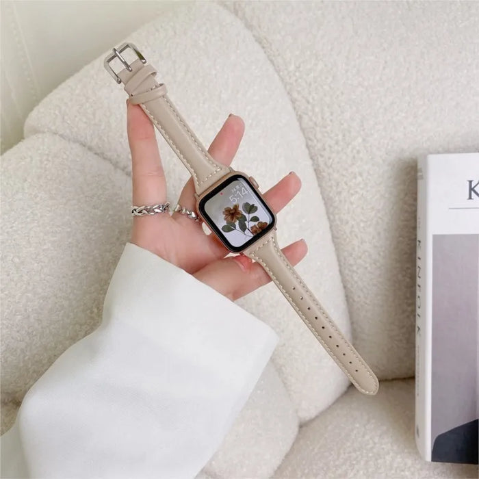 Slim leather strap for Apple Watch band ultra-2 49mm series 7 8 9 41mm/45mm 38mm/42mm Wrist bracelet iWatch SE 6 5 4 3 40mm/44mm