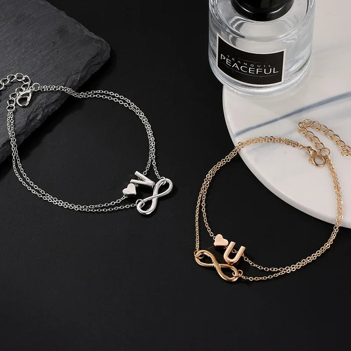 Boho Initial Anklet Heart Infinity Silver Color Ankle Bracelet on Leg Chain 26 Letter Anklets For Women Ankle Beach Foot Jewelry