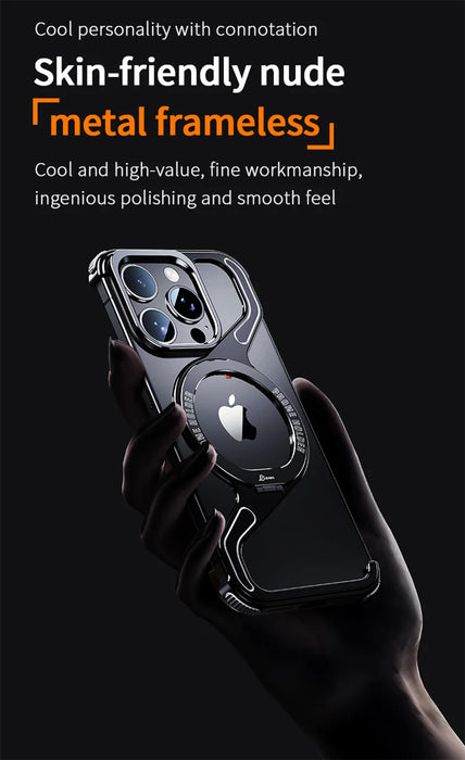 Metal Z Shape Magnetic MagSafe Stand Phone Case For iPhone 16 13 14 15 Pro Max Aluminum Alloy Shell Removable SnapRimless Cover