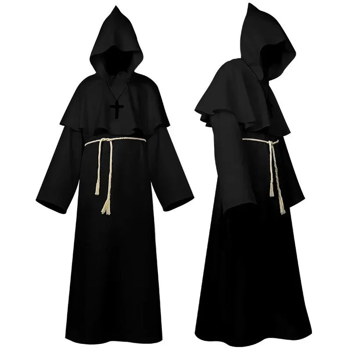 New Wizard Costume Halloween Cosplay Costume Medieval Hooded Robe Monk Friar Robe Priest Costume Ancient Clothing Christian Suit