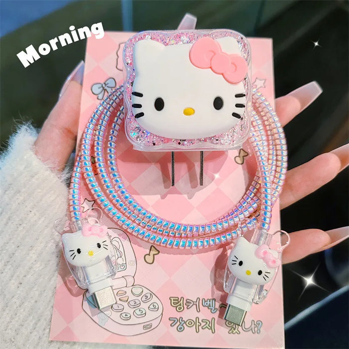 New DIY High Quality Hello Kitty Charger Data Cable Case Protector and Winding Kit for Apple 18W 20W Charger Adapter