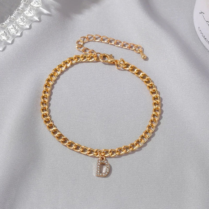 Crystal Initial Letter Anklets For Women Alphabet Cuban Link Foot Chain Beach Leg Chain Bracelets Boho Tiny Zircon Jewelry Gift