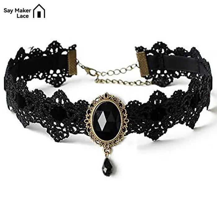 Gothic Victorian Black Lace Necklace Women Girl Boho Crystal Tassel Sexy Lace Choker Steampunk Dark Loli Style Halloween Jewelry