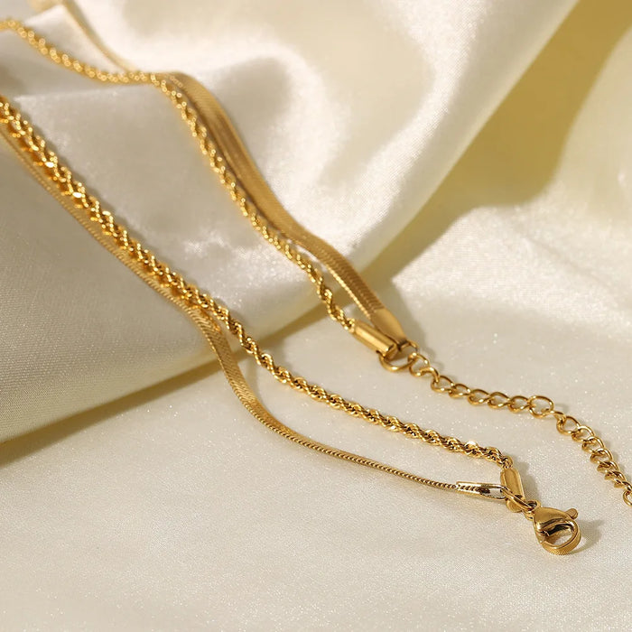 Uworld Simple Jewelry Gold Plated Flat Snake Chain Layer Necklace Stainless Steel Snake Rope Chain Necklace Gift