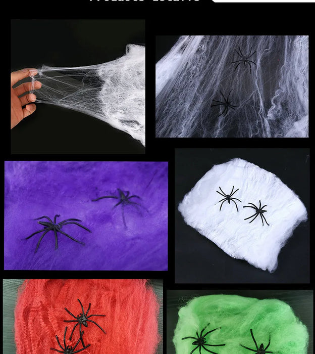 1pc Halloween Elastic Spider Web with Spider Horror Haunted House Yard Scene Arrangement Halloween Faux Decorative Props 2024