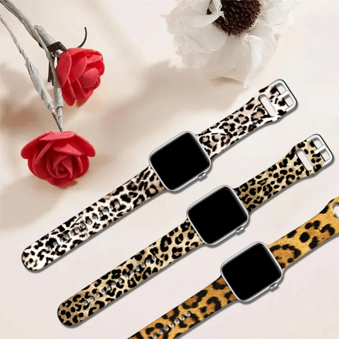 Silicone Leopard Printed Watchband for Apple Watch Ultra 2 49mm 40 42mm 44mm Bracelet for IWatch Series 9 8 7 6 5 4 41mm 38 45mm