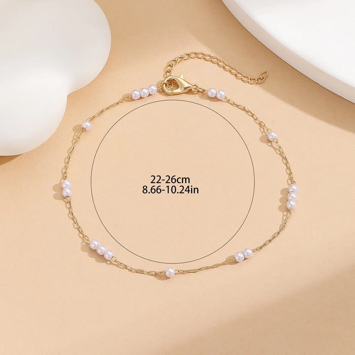 Kinitial Stainless Steel Imitation Pearl Anklets For Women Anklet Female Foot Chain Jewelry Birthday Gift