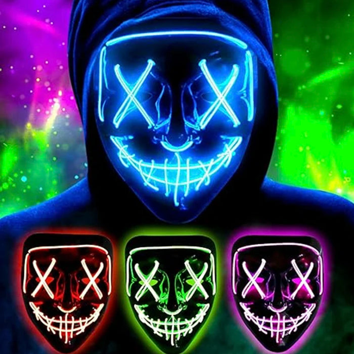 Wireless LED Glowing Mascaras Halloween Mask Luminous Light Up Scary Mask Men Women Cosplay Costume Glow In The Dark Mask Props