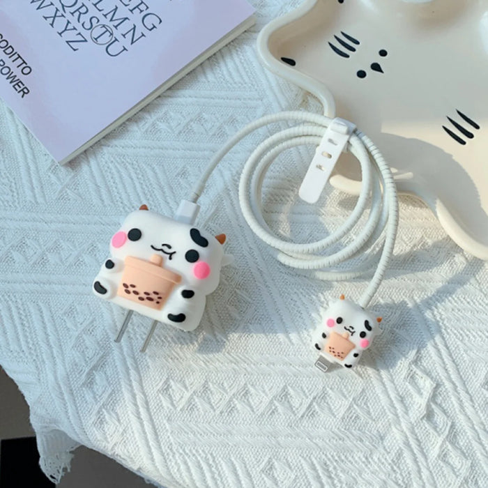 4Pcs/Set Cute 3D Cartoon Cable Protector For iPhone / iPad 18W/20W Charger Case Phone Wire Cord Organizers