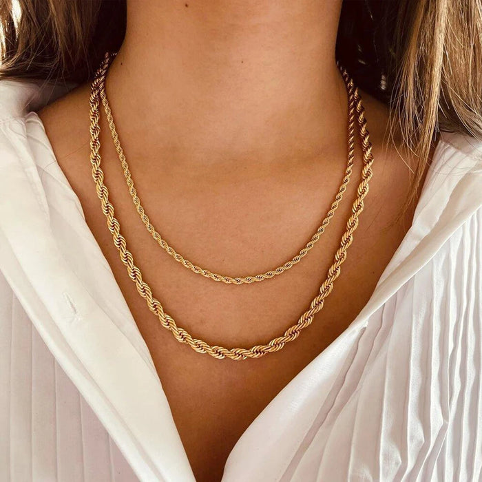 Rope Chain Necklace Stainless Steel Never Fade Waterproof Choker Women Jewelry Gold Color Chains