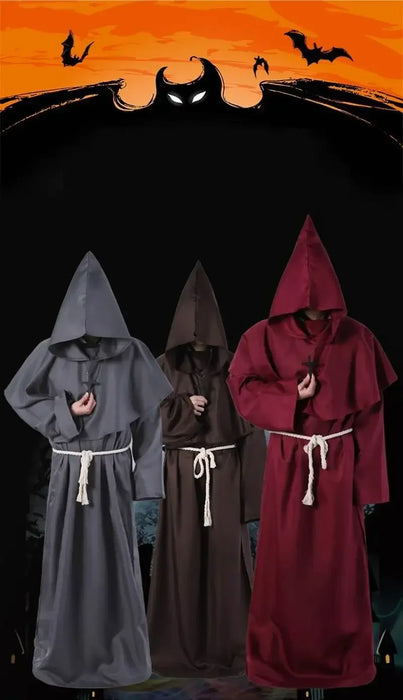 Halloween Wizard Costume Cosplay Medieval Hooded Robe Monk Friar Robes Priest Costume Ancient Costume Clothing Christian Suit