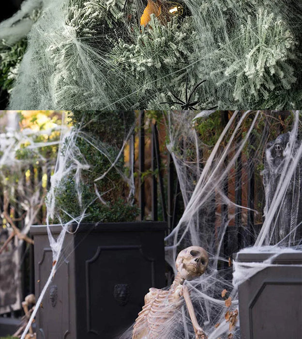 1pc Halloween Elastic Spider Web with Spider Horror Haunted House Yard Scene Arrangement Halloween Faux Decorative Props 2024