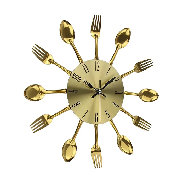 Creative Gold Metal Kitchen Supplies Knife and Fork Shaped Wall Clock Fashion Home Decoration Restaurant Art Wall Watch