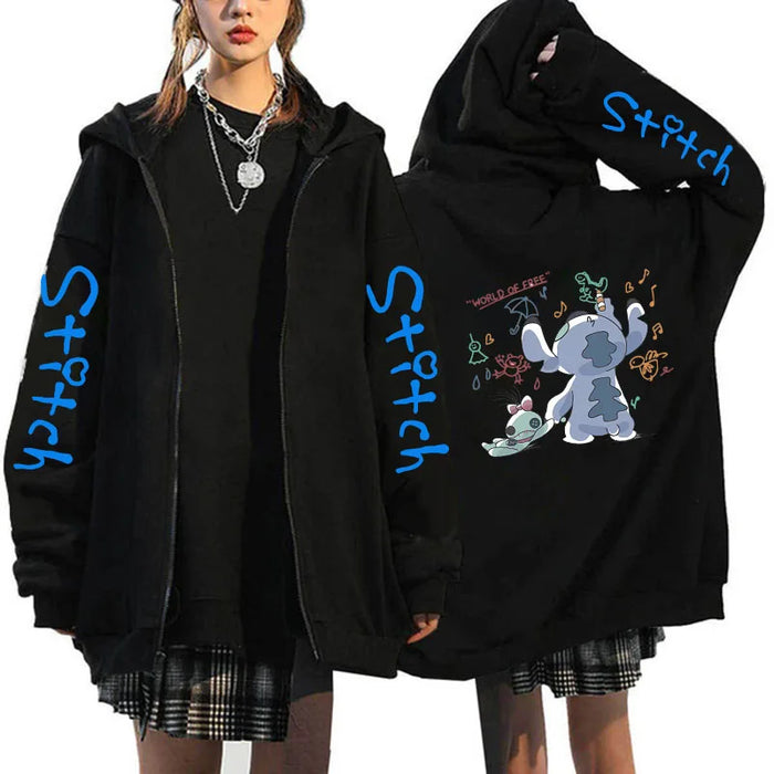 90s Y2k Hoodie Zipper Disney Stitch Zip Up Hoodies Women Harajuku Cute Anime Sweatshirt Manga Streetwear Hoody Female