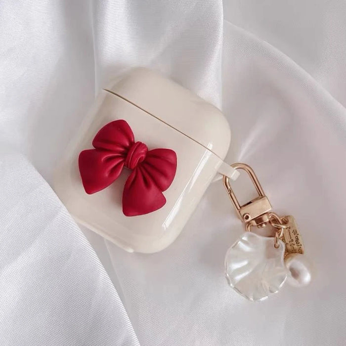 Cute Retro Beige Case for Apple AirPods 1 2 3rd Generation Bear Cherry Case for AirPods Pro Case Keychain Lanyard Luxury Case