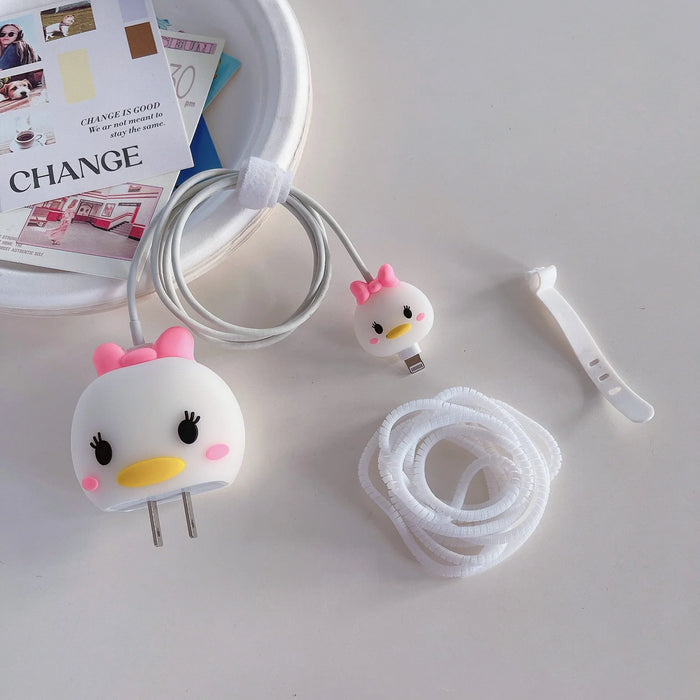 4Pcs/Set  Cute 3D Cartoon Set Cable Protector for iPhone / iPad 18W/20W Charger Case Phone Wire Cord Organizers