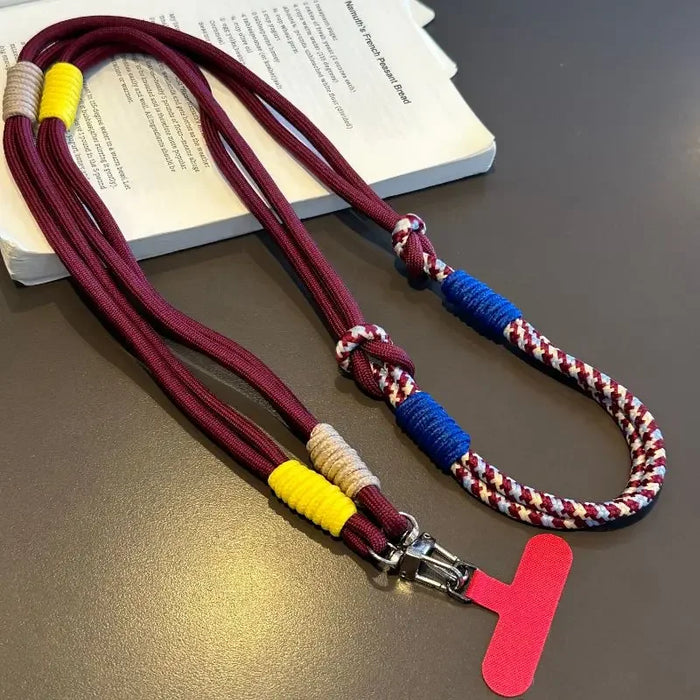 Mobile Phone Lanyard Cross-body Carryable Lengthening Anti-lost Mobile Phone Chain Versatile Contrasting Color Double Ring Knot