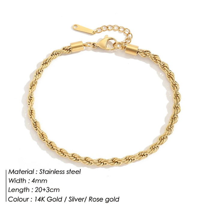 SUNIBI 316L Stainless Steel Link Anklet for Women Gold Color 4MM Classic Chain Foot Anklet