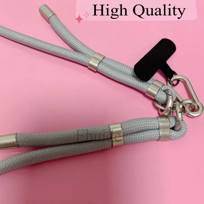 New Lanyard Silver Double Buckle Adjustable Wrist Hand Crossbody Strap Cord Hang Mobile Cell Phone Shoulder Chain Key Rope