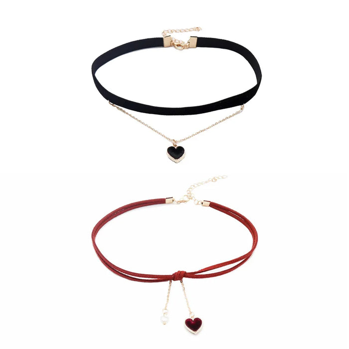 Red & Black Sexy Velvet Heart Choker for Women Neck Clavicle Necklace Lady Jewelry Accessories Girl Gift Lace Gothic