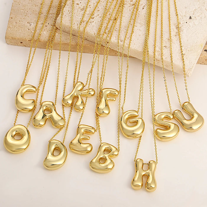 Greatera Gold Color Chunky Balloon Bubble Initial Letter Pendant Choker Necklaces for Women Custom Personalized Jewelry