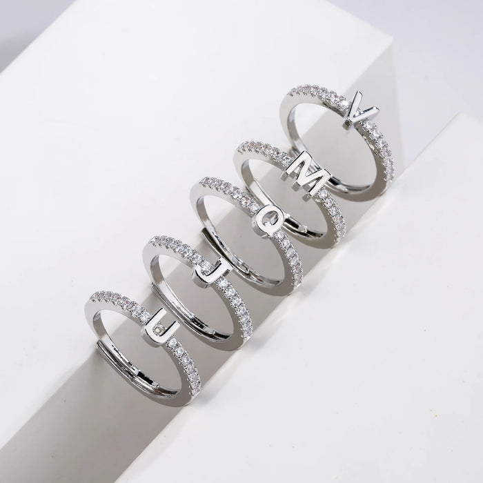 Fashion Initials Letter Ring Women Classic Simple Opening Finger Ring For Women Party Jewelry Gift