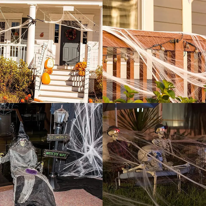 1pc Halloween Elastic Spider Web with Spider Horror Haunted House Yard Scene Arrangement Halloween Faux Decorative Props 2024