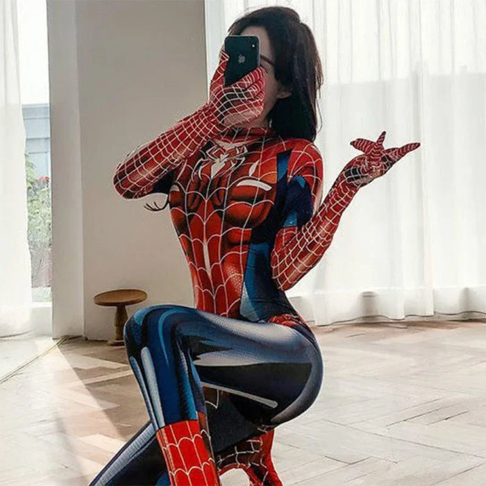 Anime Women Girls Sexy Spiderman Cosplay Zentai Bodysuit Jumpsuit Superhero Spider Man Costumes Halloween Carnival Party Outfits