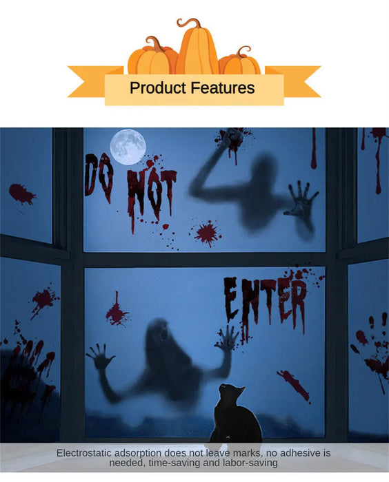 Horror Bloodstain Wall Sticker Handprint Footprint Blood Skull Window Sticker Halloween Decoration 2024 Halloween Scary Sticker