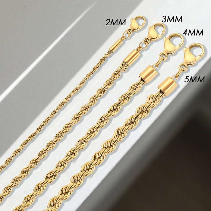 Rope Chain Necklace Stainless Steel Never Fade Waterproof Choker Women Jewelry Gold Color Chains