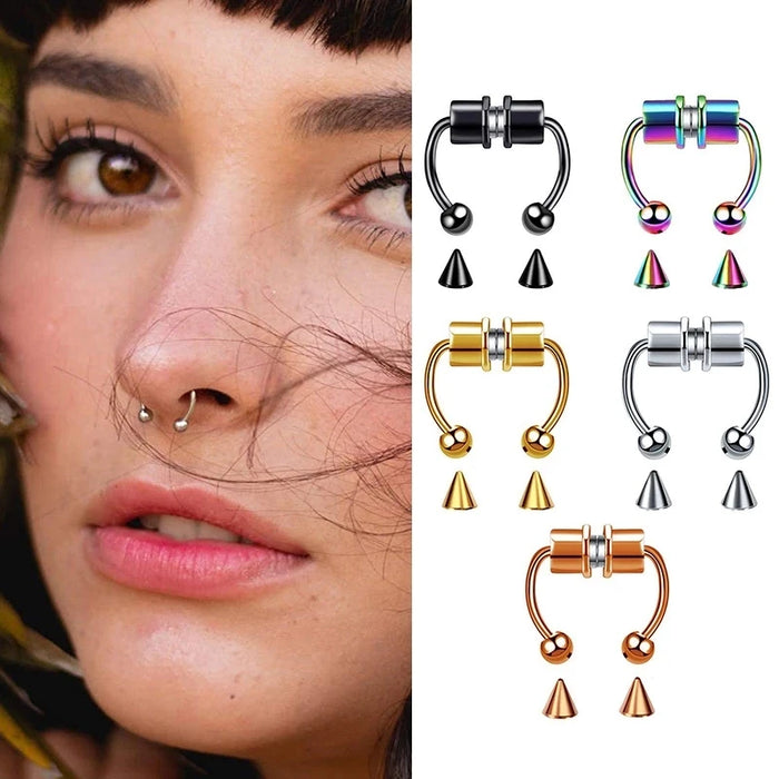 Stainless Steel Magnet Fake Nose Ring Hoop Fake Piercing Hoop Septum Rings For Women Fashion Gothic Rock Body Jewelry Gifts