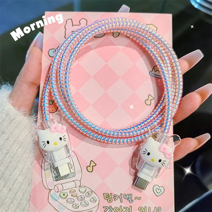 New DIY High Quality Hello Kitty Charger Data Cable Case Protector and Winding Kit for Apple 18W 20W Charger Adapter