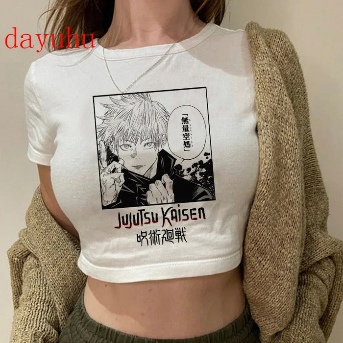 90S Hip Hop Crop Top  Tshirt Manga Japanese Anime Jujutsu Kaisen T Shirt Gojo Satoru Tops Yuji Itadori Cropped Tees T-shirt