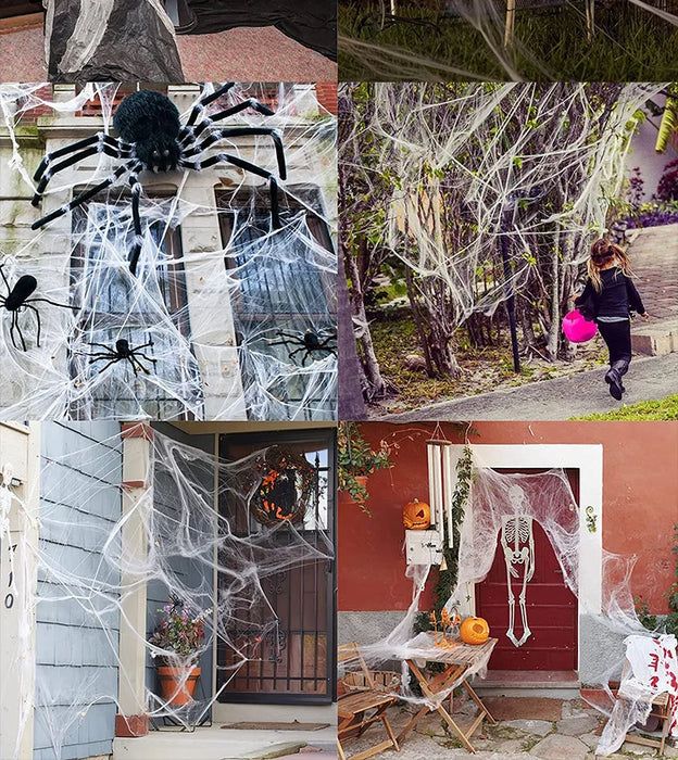 1pc Halloween Elastic Spider Web with Spider Horror Haunted House Yard Scene Arrangement Halloween Faux Decorative Props 2024