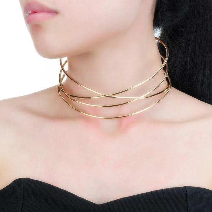 Rigid Choker Necklaces For Women New Metal Torques Statement Jewelry Punk Alloy Choker Collar Bib Necklace Fashion