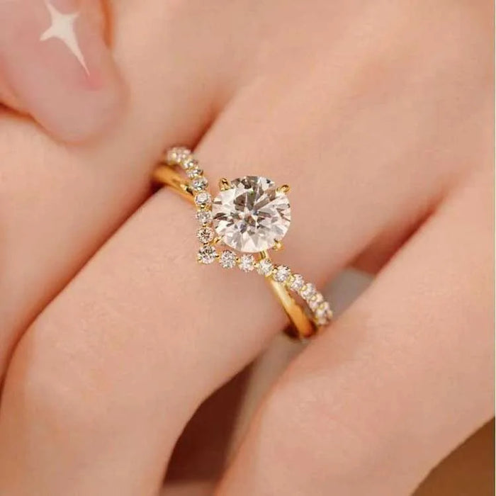 Copper inlaid vermiculite light luxury and simple couple against women's fashion jewelry crown opening ring adjustable