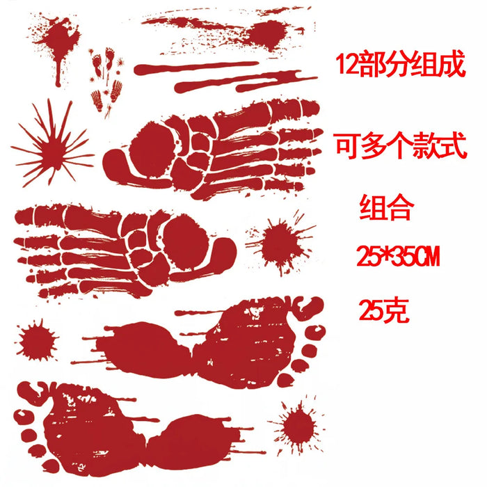 Horror Bloodstain Wall Sticker Handprint Footprint Blood Skull Window Sticker Halloween Decoration 2024 Halloween Scary Sticker