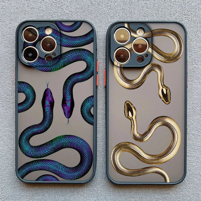 Luxurious Black Gold Snake Phone Case for IPhone 16 Plus 15 14 13 Pro Max Unique Dragon Shockproof Back Cover