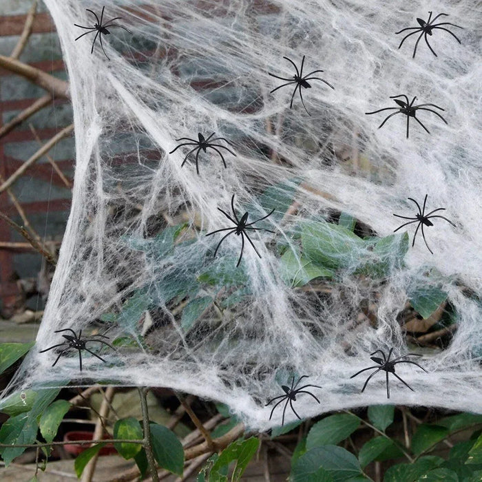 1pc Halloween Elastic Spider Web with Spider Horror Haunted House Yard Scene Arrangement Halloween Faux Decorative Props 2024