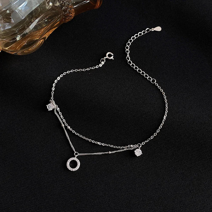 925 Sterling Silver Double Layer Round Anklet Fashion Simple Temperament Anklet Birthday Gift For Women High Jewelry Accessories