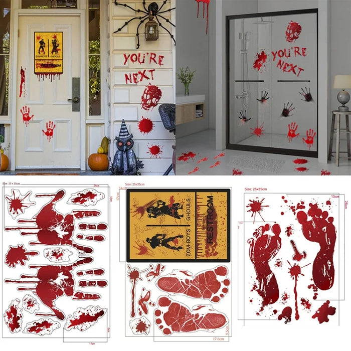 Horror Bloodstain Wall Sticker Handprint Footprint Blood Skull Window Sticker Halloween Decoration 2024 Halloween Scary Sticker