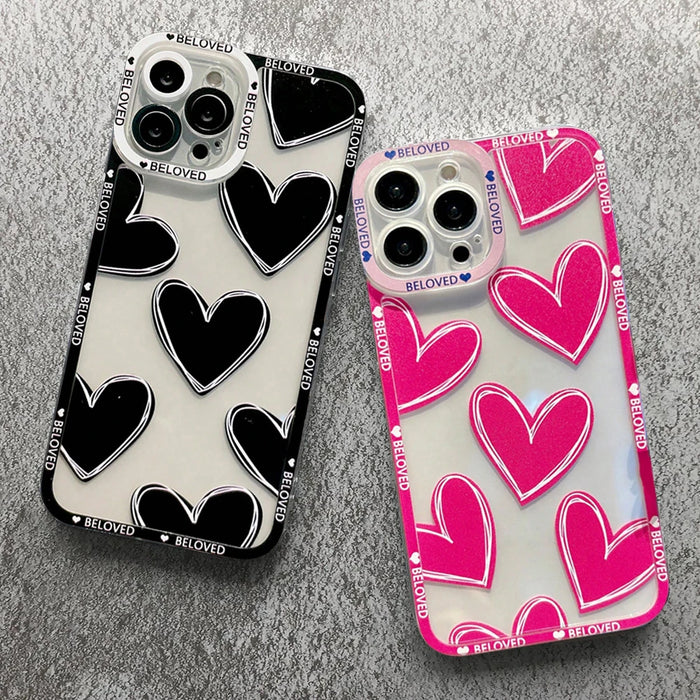 Luxury Love Heart Soft Clear Phone Case For iPhone 15 16 Pro Max 14 13 Pro Max Plus Cover