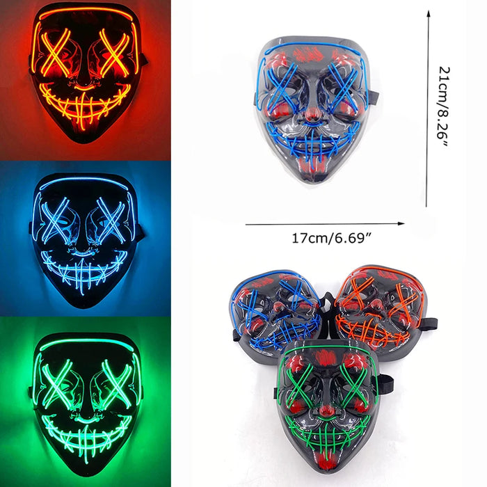 Halloween Purge Party Mask Wireless Neon Purification Mask Light Up Bar Music Festival Glow In The Dark Cosplay Costume Headwear