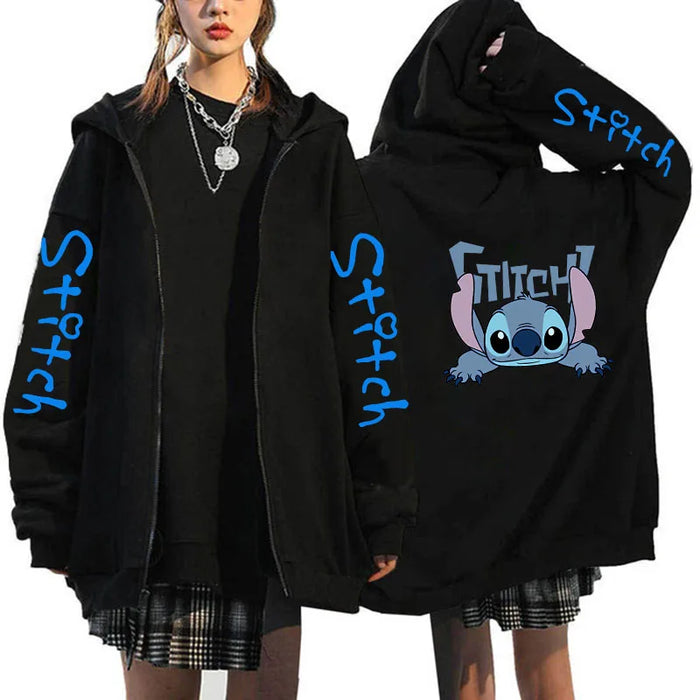 90s Y2k Hoodie Zipper Disney Stitch Zip Up Hoodies Women Harajuku Cute Anime Sweatshirt Manga Streetwear Hoody Female