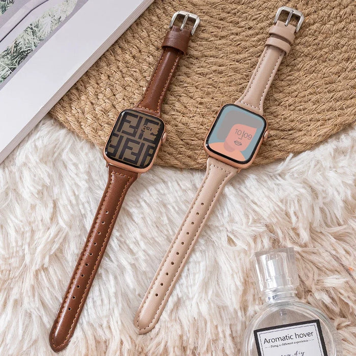 Slim Leather Strap for Apple Watch Band 44mm 40mm 41mm 49 42 45 mm Wrist Women Bracelet IWatch Serie 10 9 8 7 6 5 4 3 SE Ultra 2