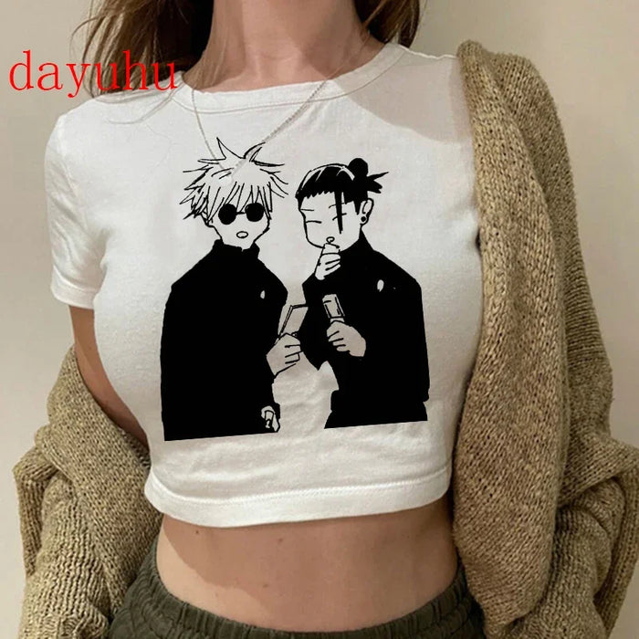 90S Hip Hop Crop Top  Tshirt Manga Japanese Anime Jujutsu Kaisen T Shirt Gojo Satoru Tops Yuji Itadori Cropped Tees T-shirt