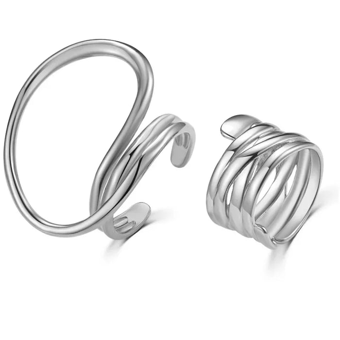 2pcs/set Women Rings Exaggerated Lines Rings for Women Fashion Simple Distorted Geometric Party Statement Designer Jewelry Gift