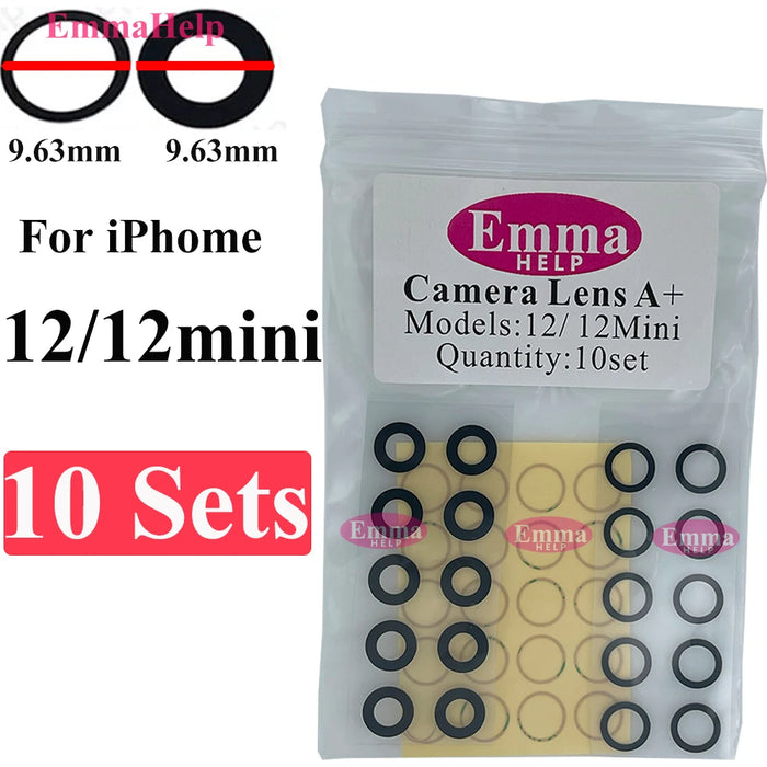 EmmaHelp 10set Back Camera Glass for iPhone 15 14 13 XR X XS SE 7 8 11 12 Pro Max Rear camera Lens Cover replacement Sticker A+